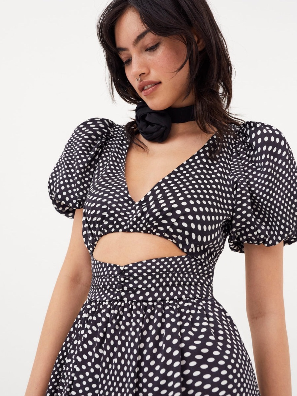 NWT For Love & Lemons Size Large Anya Puff Balloon Sleeve Mini Polka Dot Dress